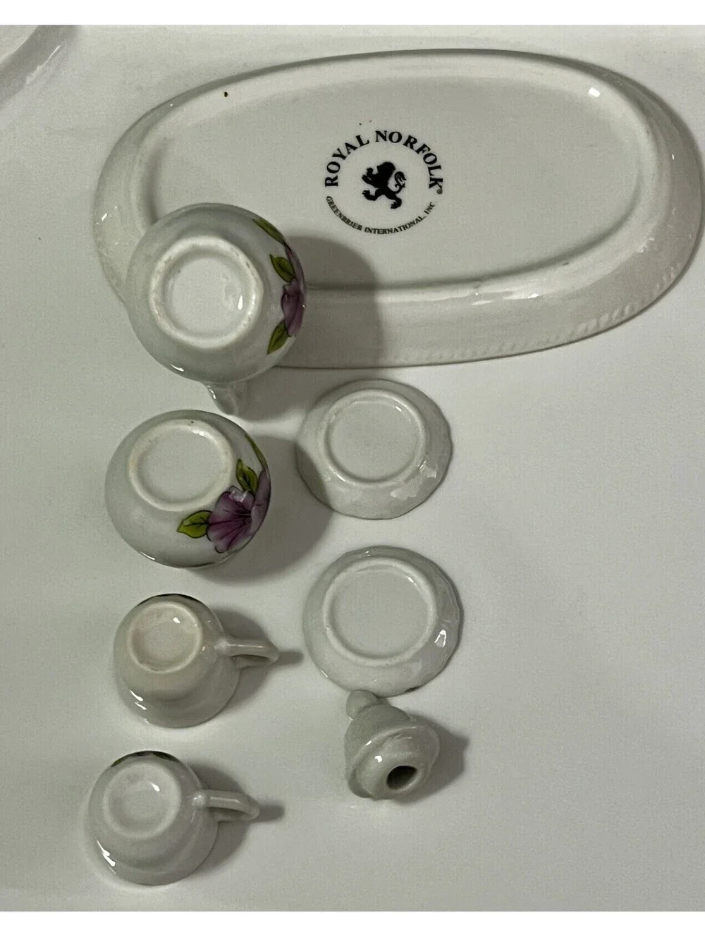 Vintage Royal Norfolk Greenbriar Purple Morning Glory Mini Doll Tea Set